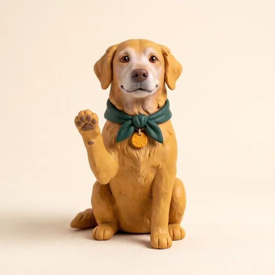 Dewey, our clay dog, waving hello