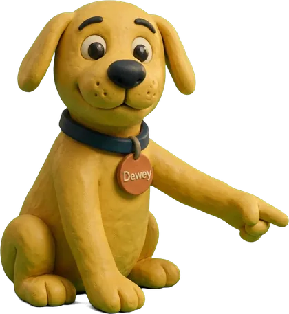 Dewey, our clay dog, pointing to the six kinds of life insurance