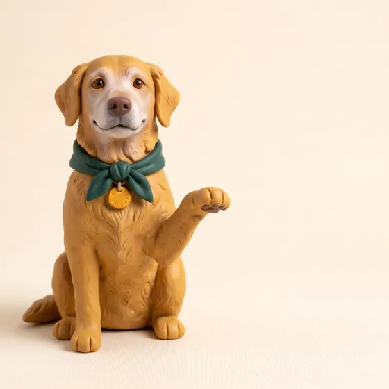 Dewey, our clay dog, pointing to the next step